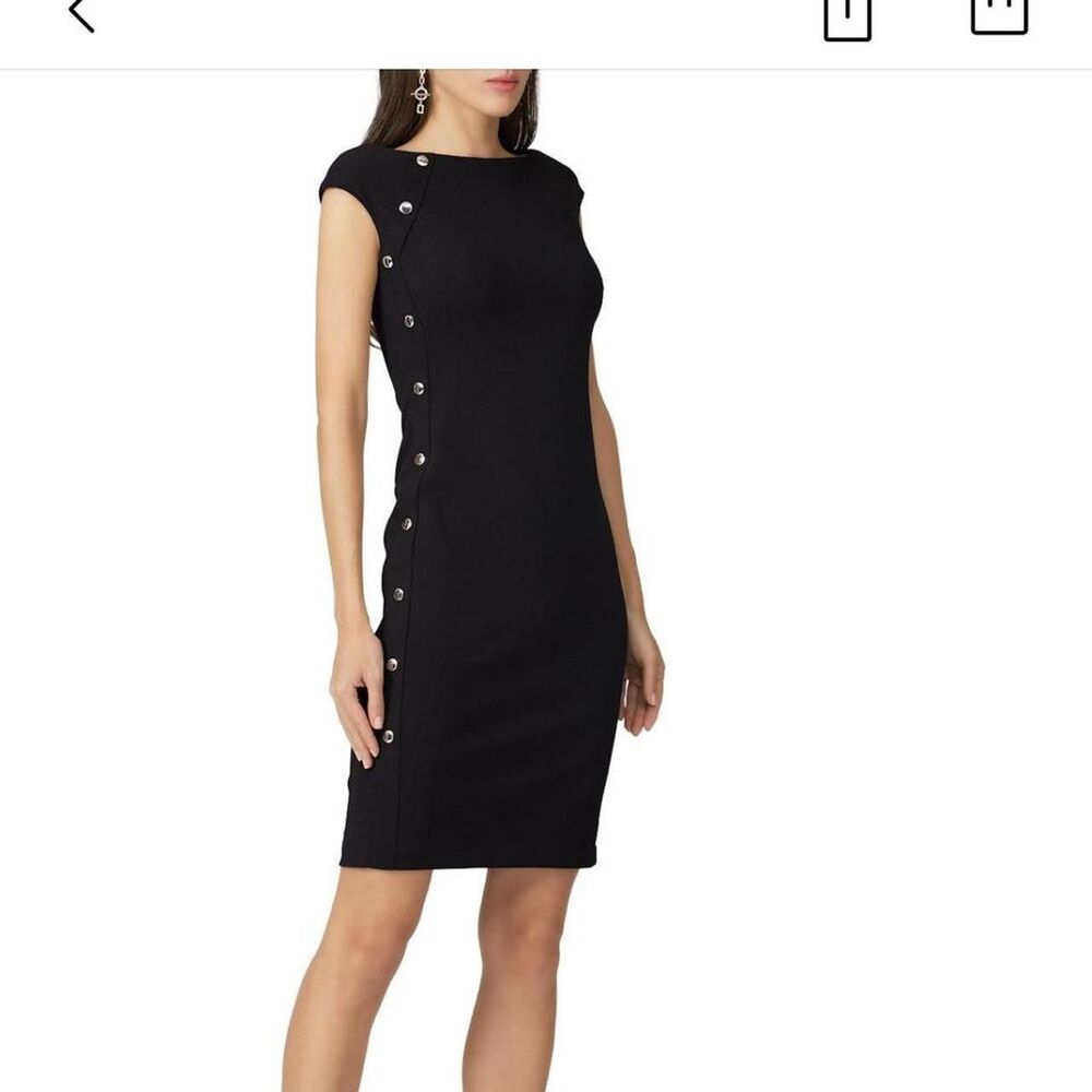 Lauren Ralph Lauren Clark Button Crepe Sheath Dress - Black - Size 12